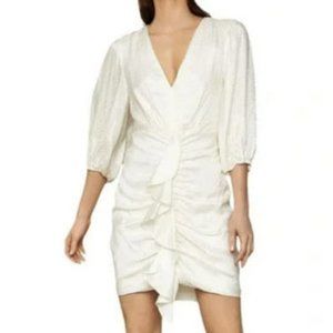 BCBGMAXAZRIA Women's Satin Ruched Mini Dress Size 4 Off-White